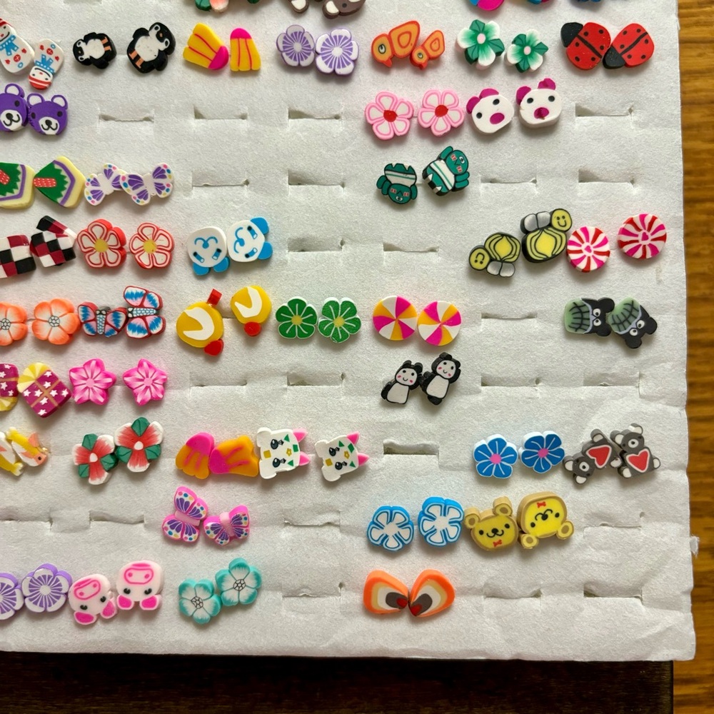 Fruit Floral Animal Polymer Clay Stud Earrings 66 Pairs of Earrings - Picture 6 of 7